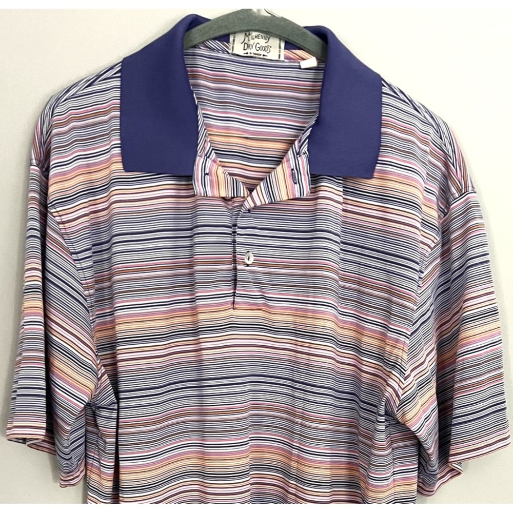 McIlhenny Dry Goods Polo Shirt Mens Large Multicolor Stripe Purple Tabasco Golf